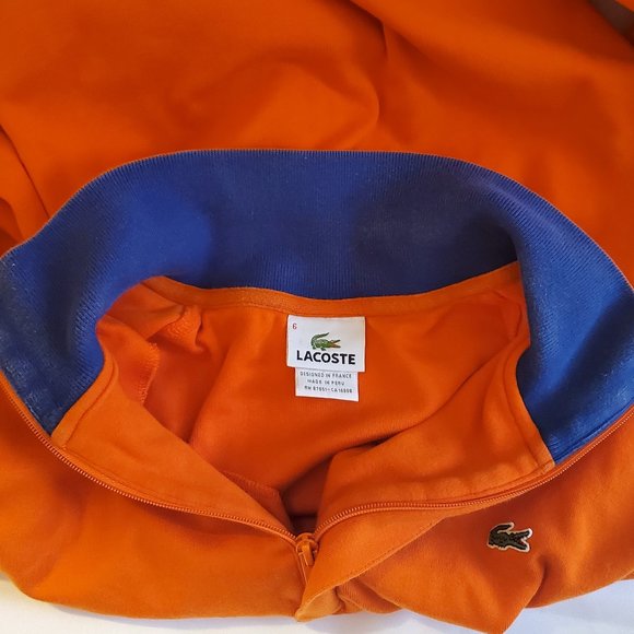 Lacoste Quarter-Zip Up with Vintage Collar Look Orange and Blue Size XL - Picture 14 of 15